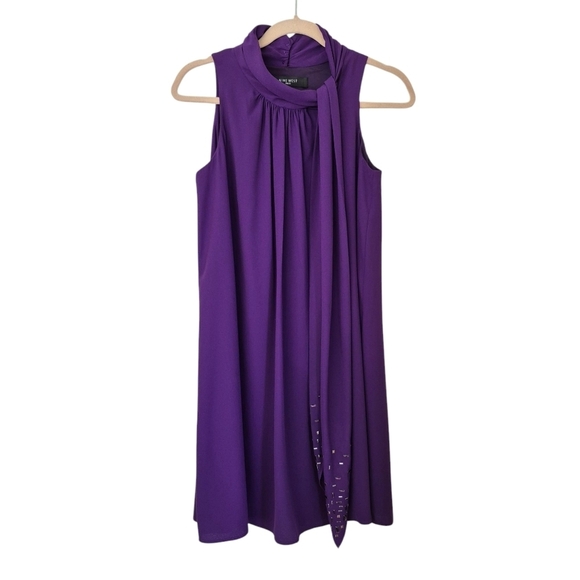 Nine West Purple Sleeveless Trapeze Sheath Dress With Side Neck Ties - Picture 1 of 10
